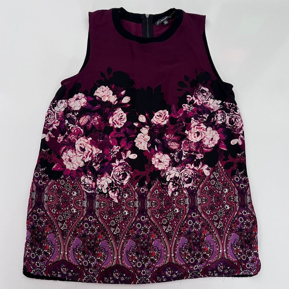 Adrianna Papell Maroon/Paisley, Floral Print Sleeveless Tunic Top-M